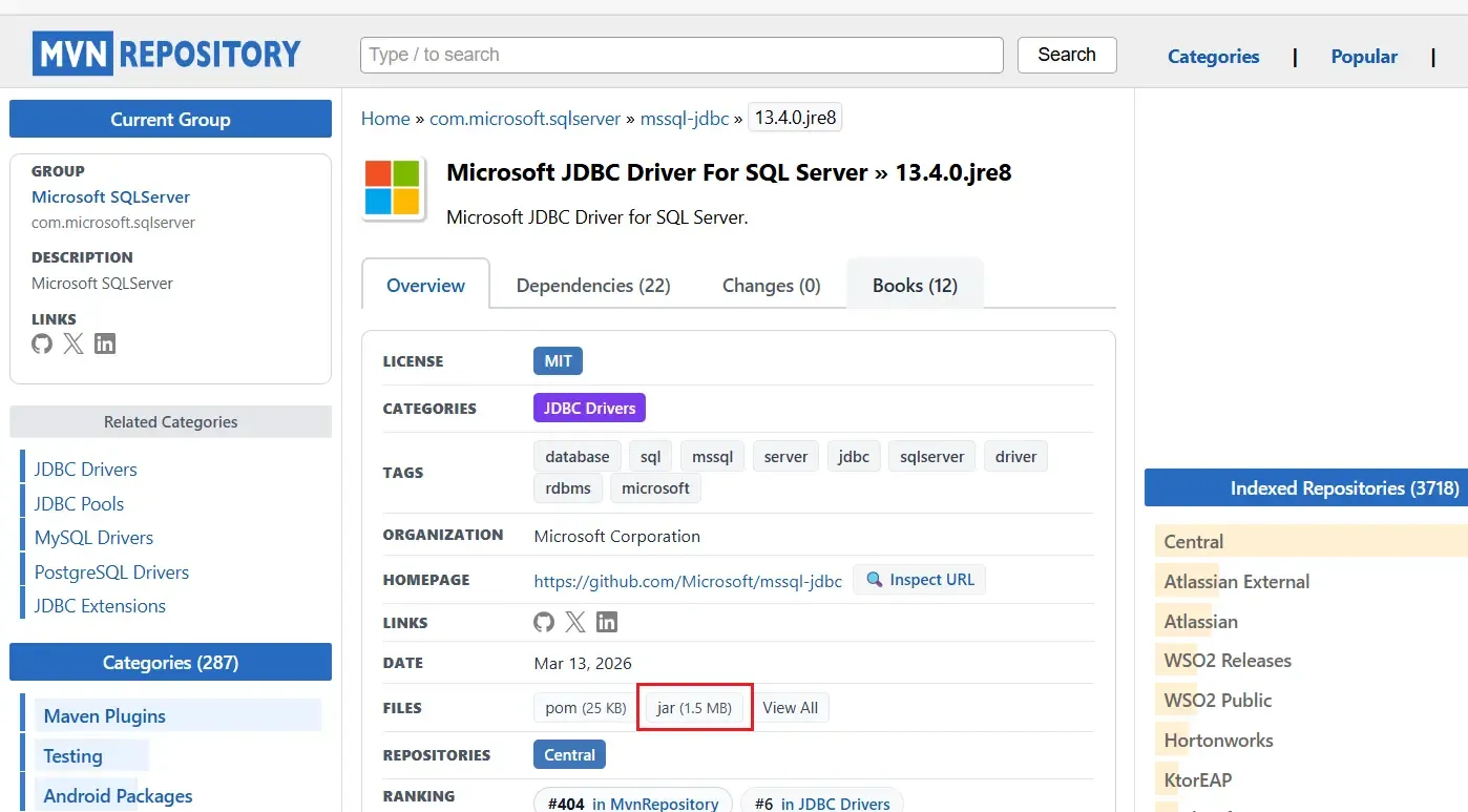 下载Microsoft JDBC Driver For SQL Server » 13.4.0.jre8