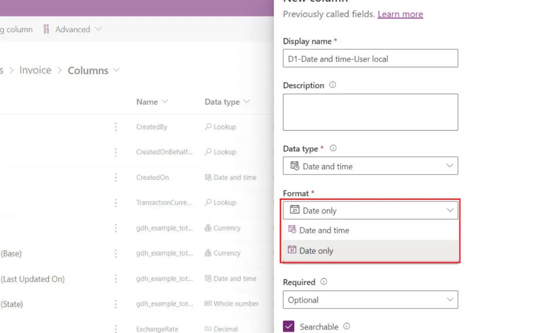 选择日期和时间字段的 “格式”