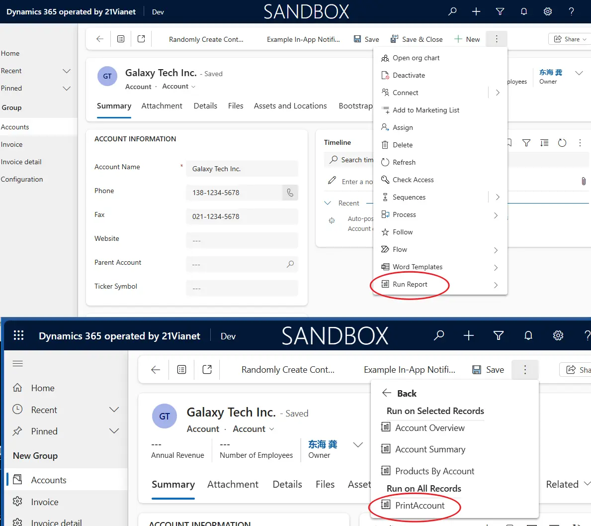 客户表单上添加了一张自定义的SSRS报表