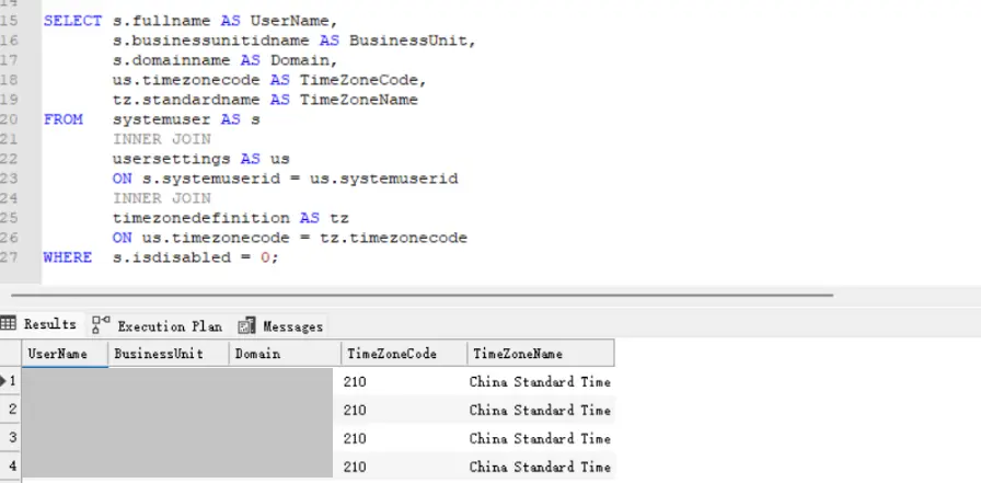 Query User Time Zone via SQL